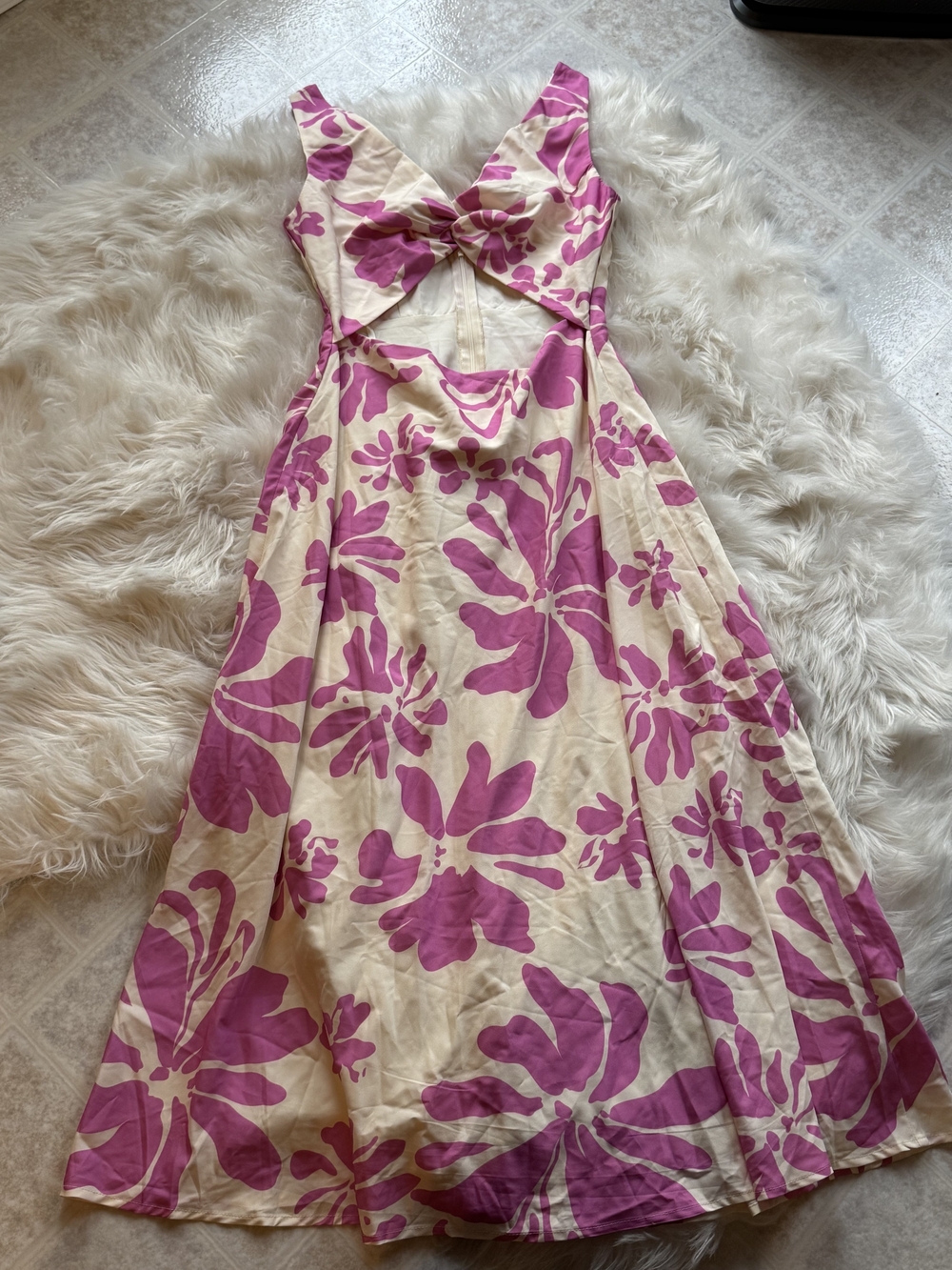 Petal & Pup Pink Floral Cutout Knot Front Midi Dress Size M